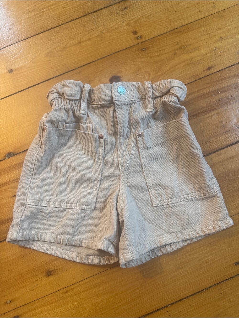 Zara Girls Beige Paperbag Waist Utility Shorts